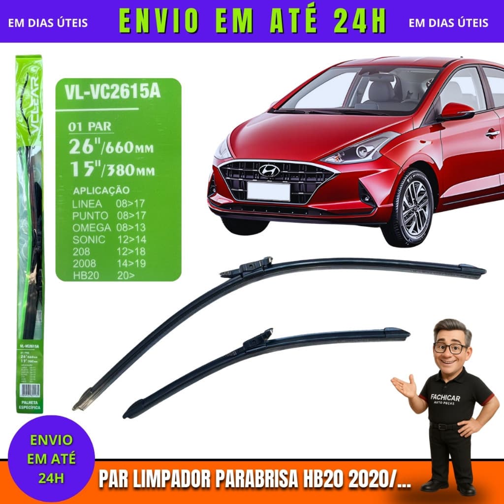 Par Palheta limpador Parabrisa Hyundai HB20 2020/...