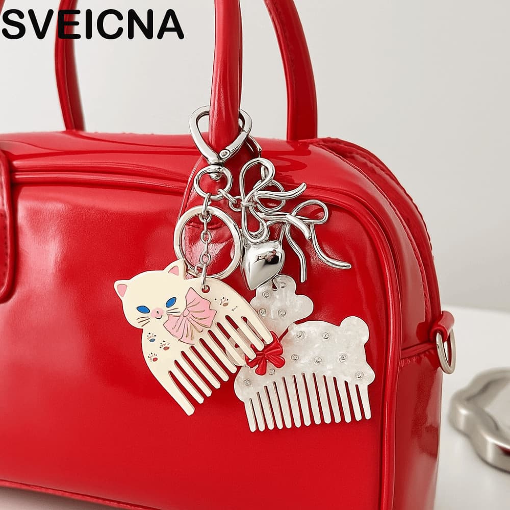 Chaveiro De Gato Com Laço SVEICNA , Pingente De Pente De Acetato De Fofo Bolsa De Animais De Ácido Acético