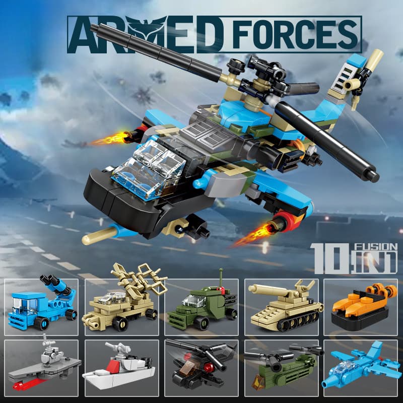 Blocos de Construção Militares 10 em 1, Modelo Wuzhi-10, Brinquedo Educativo de Montagem para Crianças, Presente para Me