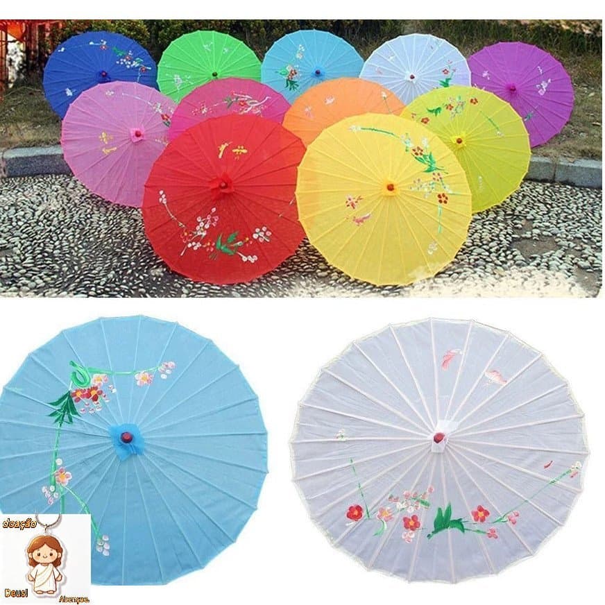 Sombrinha Oriental Japonesa Gueixa Chinesa Artesanal de Bambu com Tecido Floral 85cm para Decoração Festa Ensaio Foto