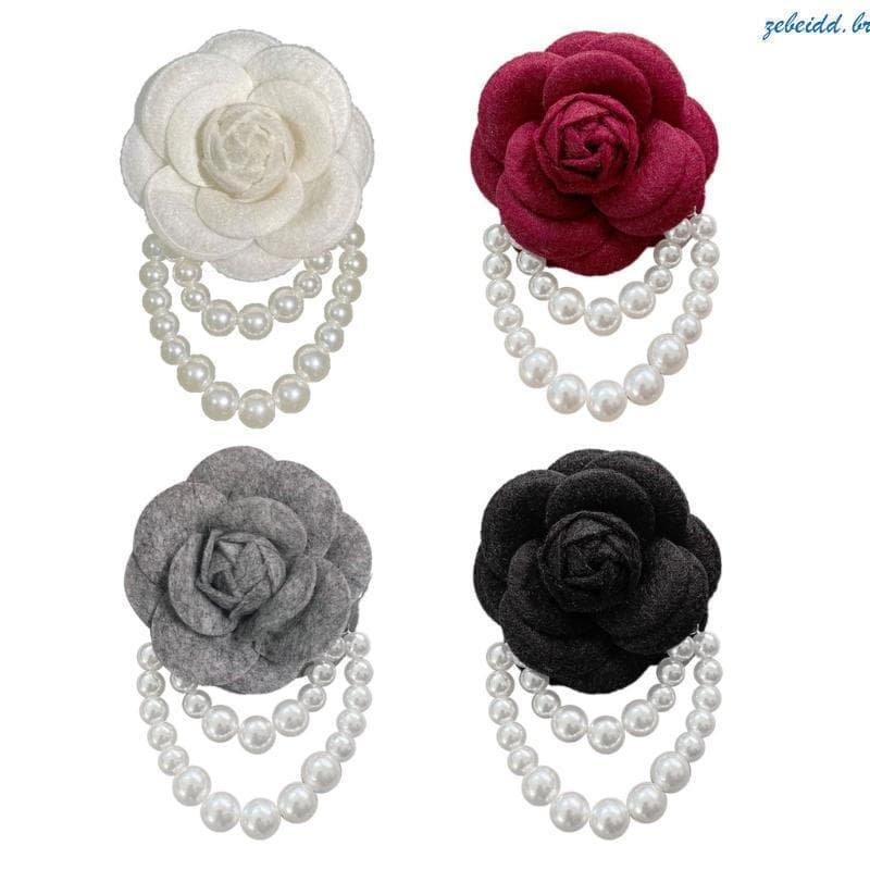 zebeidd Tecido Flor Broche Pinos Moda Jóias Cardigan Camisa Corsage Crachá Pérola Borla Broches Para Mulher Accessori