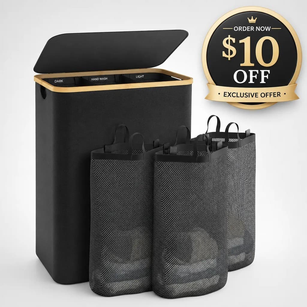 Cesto de roupa suja Bathola com tampa, cesto de roupa suja de grande capacidade 160L, cesto de roupa suja com 3 comparti