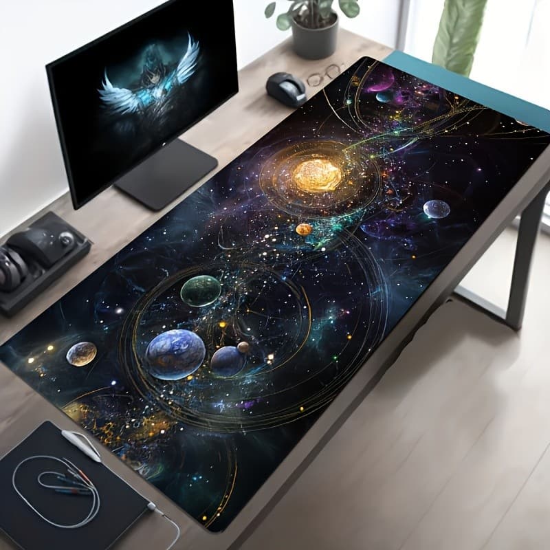 Tapete De Rato Colorido Do Jogo Espaço Sistema Solar Da Nebulosa , Mesa Grande Impermeável De Borracha Antiderrapante Bo