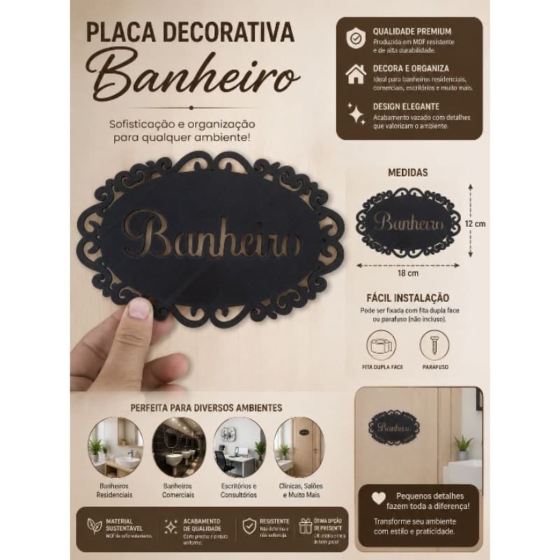Placa Decorativa Banheiro 3D Design Exclusivo e Acabamento Moderno