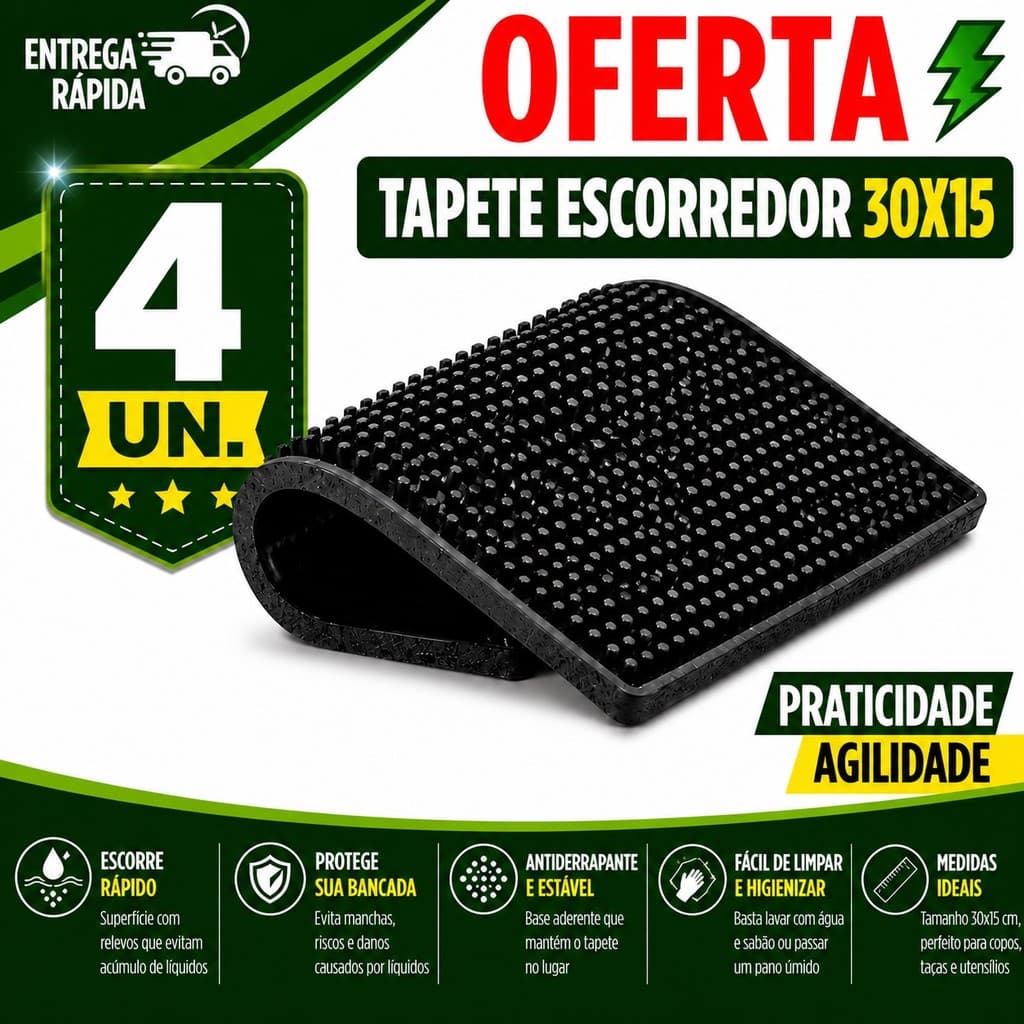Tapete de Silicone Escorredor 30x15 para Bancada, Bar, Cozinha e Drinks