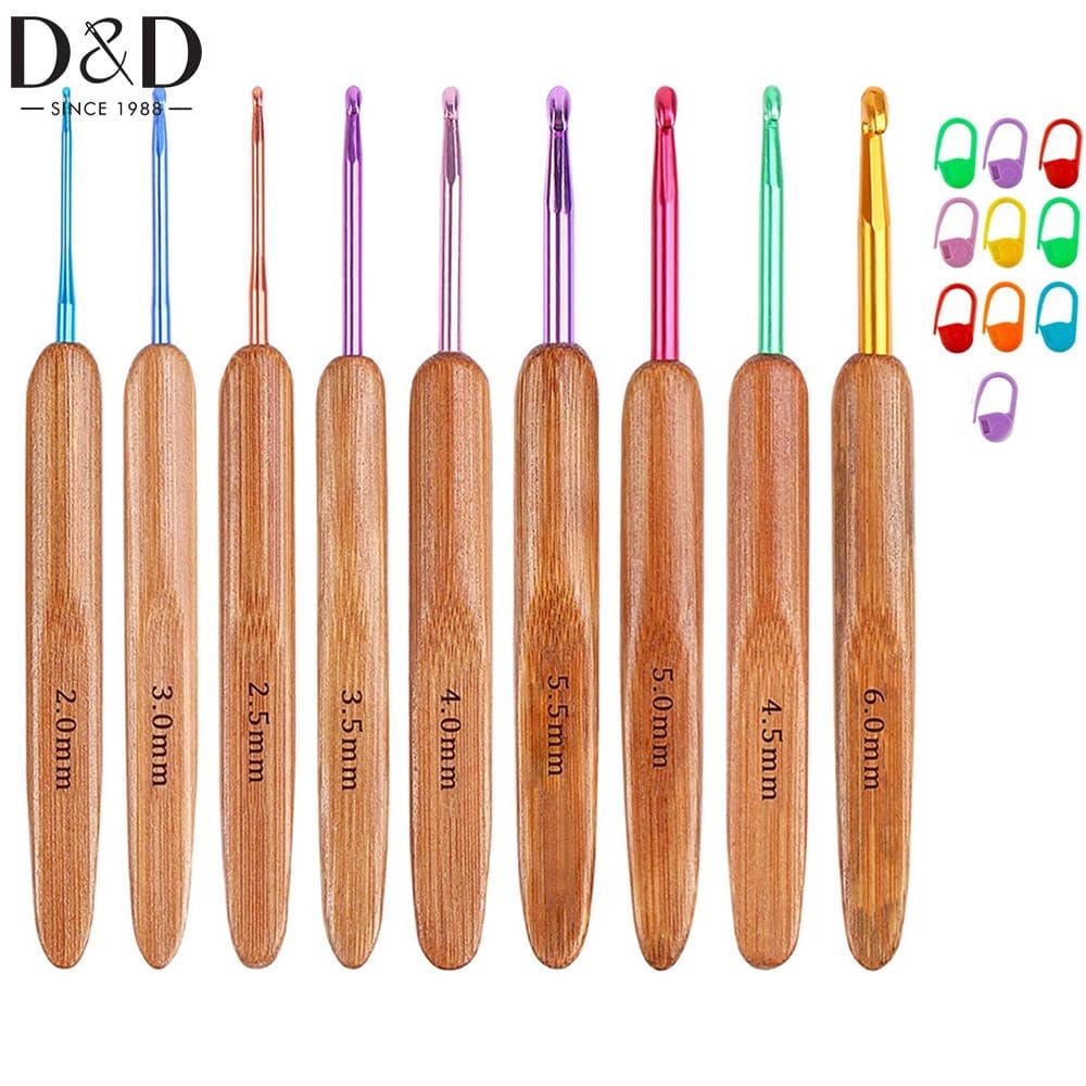 Conjunto de crochê de bambu colorido com 19 peças, 2mm-6mm, com 10 cores de fio de tricô, adequado para iniciantes em DI