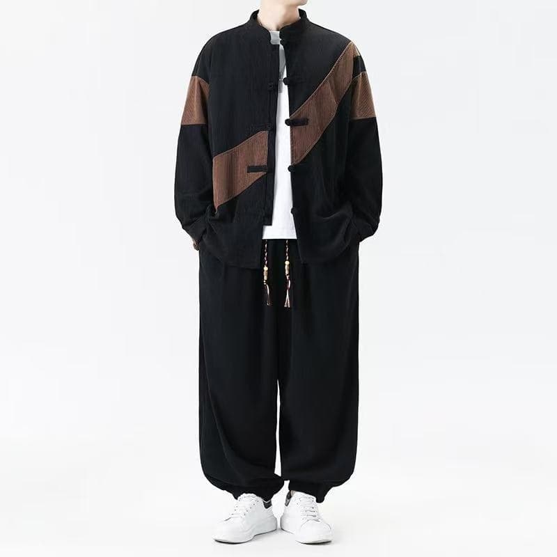 Novo estilo chinês Tang terno masculino estilo chinês primavera outono veludo camisa de manga comprida terno Retro taman