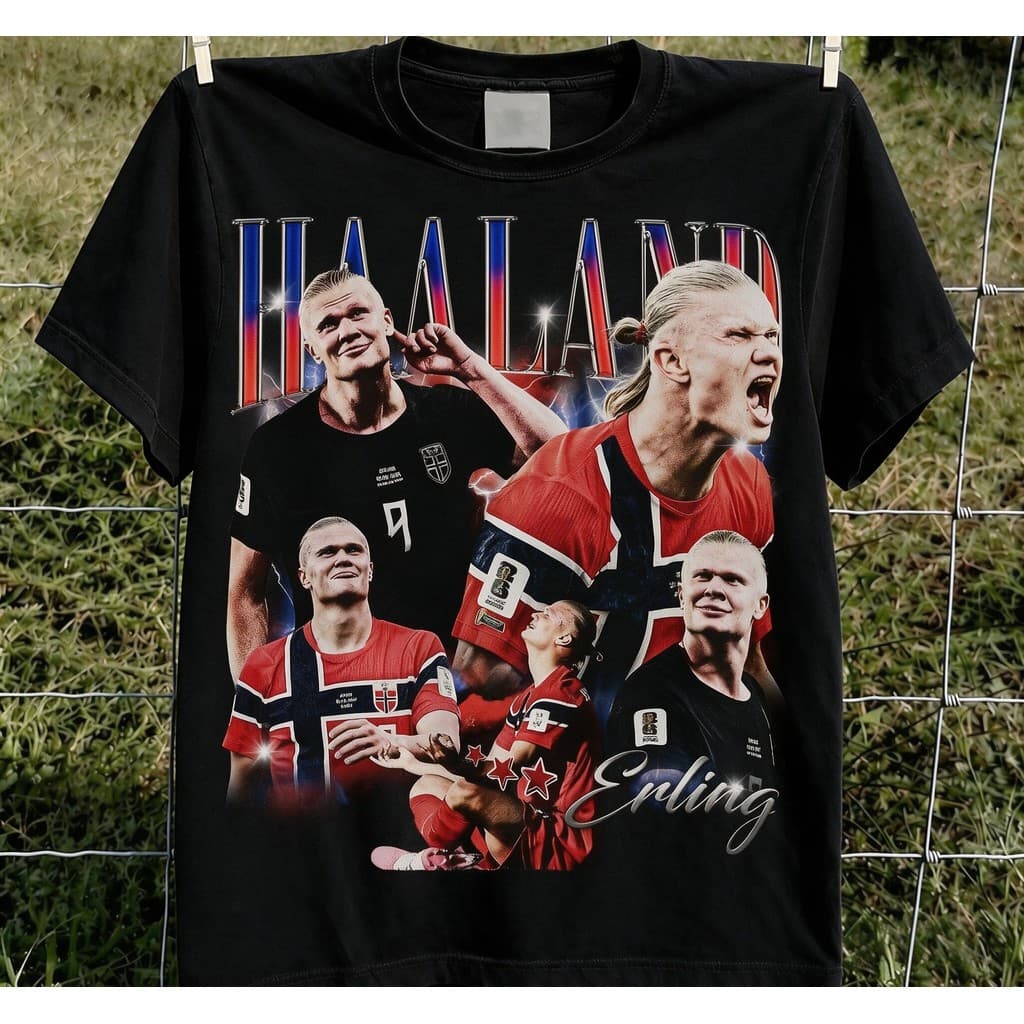 Camiseta Feminina [R&Y] Erling Haaland Futebol Noruega Montagem Fotos T-shirt Unissex Esporte Envio Imediato