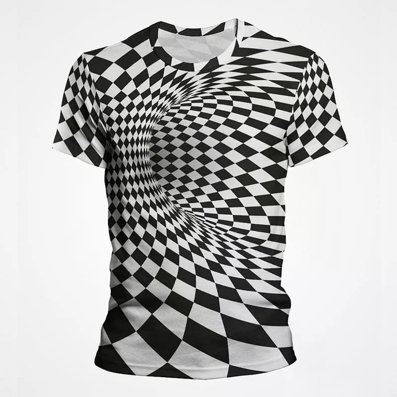 Artístico Preto Branco Ilusão Óptica Camisetas Gráficas Masculinas Impressão 3d Manga Curta Plus Size Streetwear Camiset