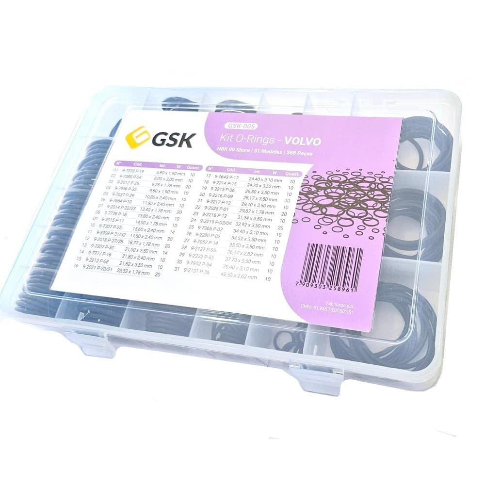 Kit Anel Oring - Nbr 90 Shore A - 31 Medidas - 388 Anéis - Volvo