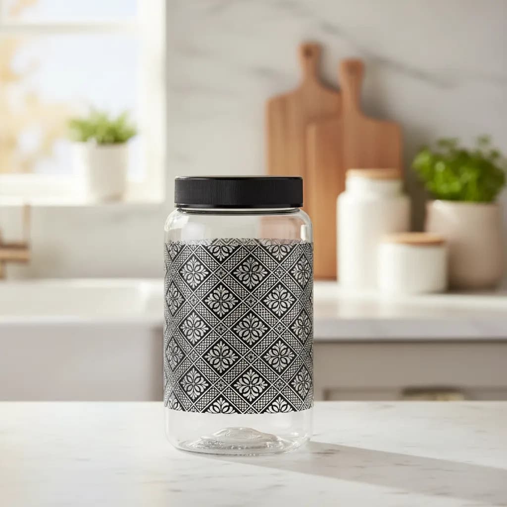 Pote Hermético Decoração Persa Preto 1450 Ml Mantimentos Branco