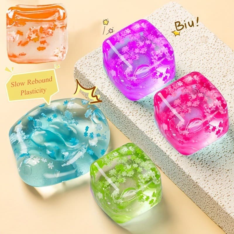 Cubo Transparente de Flor de Cerejeira, Brinquedo Fofo de Apertar com Retorno Lento, Brinquedo de Gel Transparente para