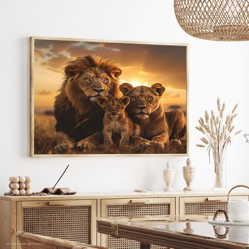 Quadro Decorativo Leão e Leoa Filhote