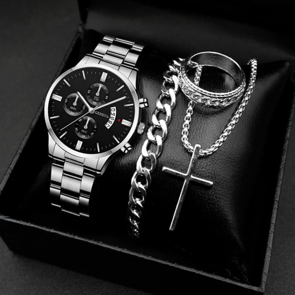 Novo relógio de negócios com calendário, relógio masculino com pulseira de aço, relógio de pulso, masculino com