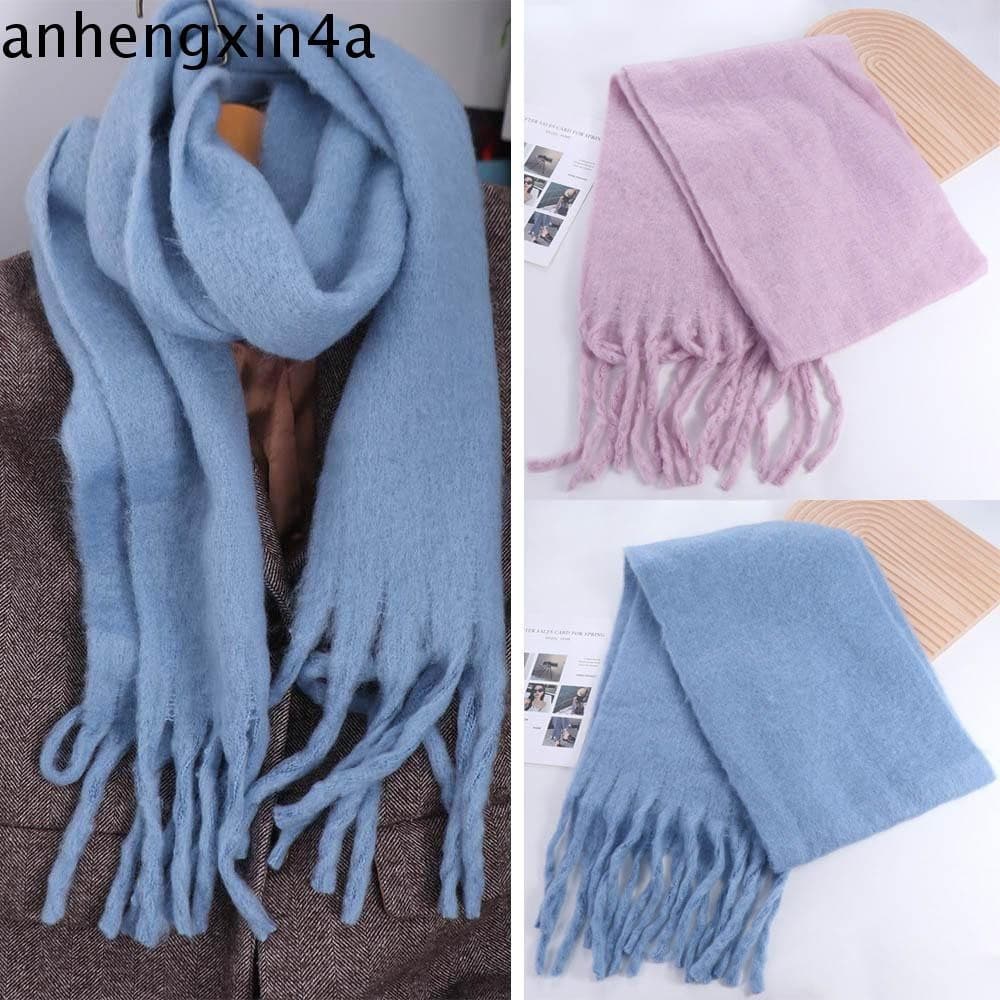 Cachecol Longo Com Borla De Lã ANHENGXIN , De Caxemira De Inverno De Cor Sólida Estilo Coreano , Xale Macio Ao Ar Livre