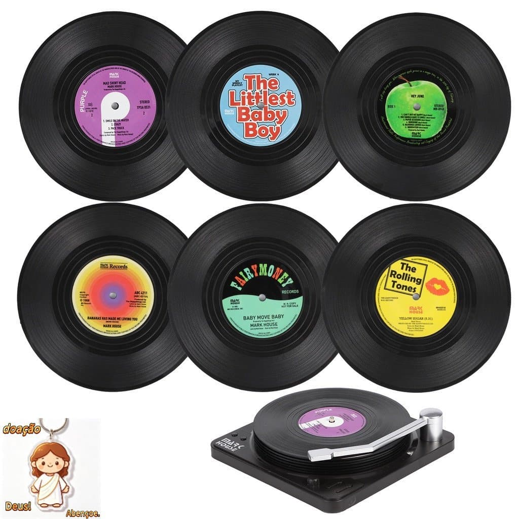 Porta-Copos Para Bebidas , Retro Record Funny Absorvente Novidade Engraçada De 6 Peças De Disco De Vinil Com Suporte De