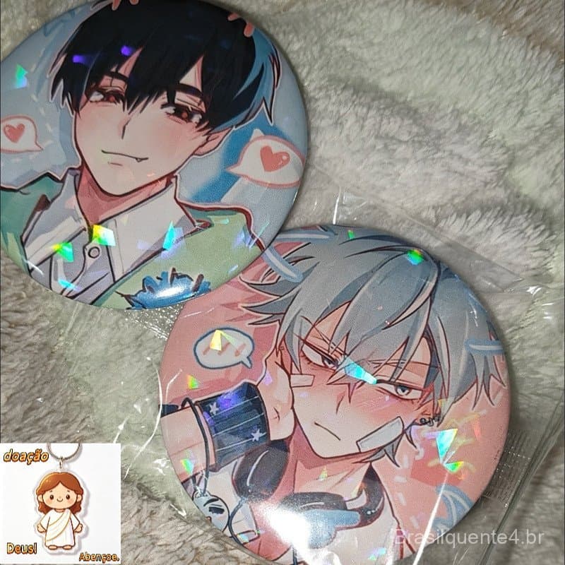 2 Pçs/Lote Anime Botão 58mm Pinos Tímido Casal Alienígena Palco Ivan Até Emblema Dos Desenhos Animados Para Mochila Aces