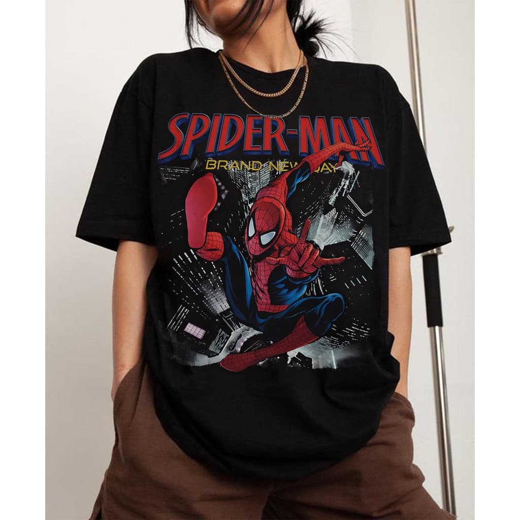 Camiseta Unisex de Algodão Puro Preta Design com Personagem do Spider - Man Textos "SPIDER - MAN" Moda Urbana Alta Quali