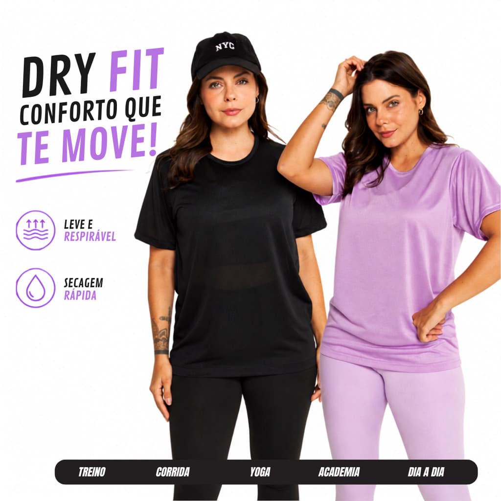 Kit 2 Camiseta Camisa Dryfit Feminina Treino Academia Fitnes