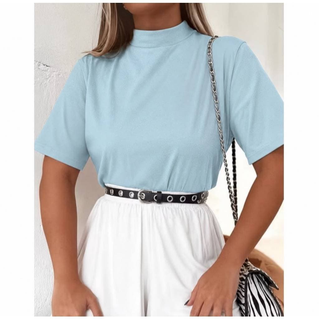 T-SHIRTS BÁSICA LISA GOLA ALTA CASUAL 100% ALGODÃO