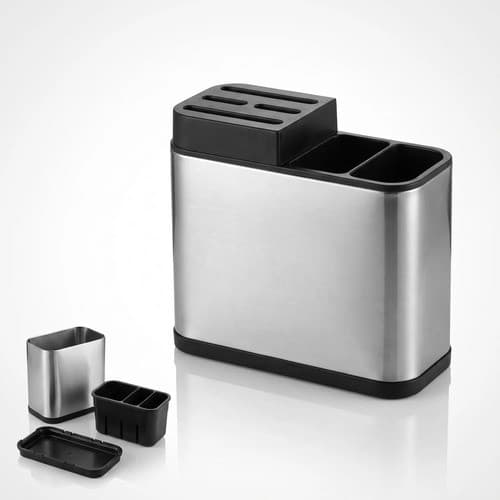 Organizador Inox Porta Talheres Facas Escorredor Pia Preto Preto
