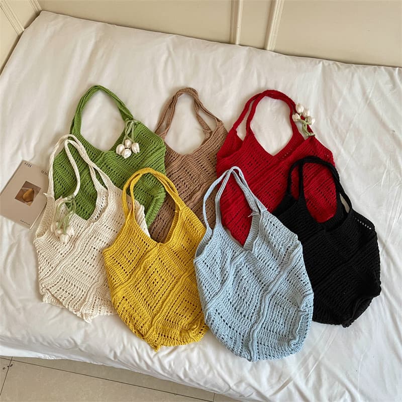 Bolsa de praia, bolsa grande de malha, bolsa 2025, bolsa tecida, bolsa vazada, bolsa de grande capacidade, bege LX6D