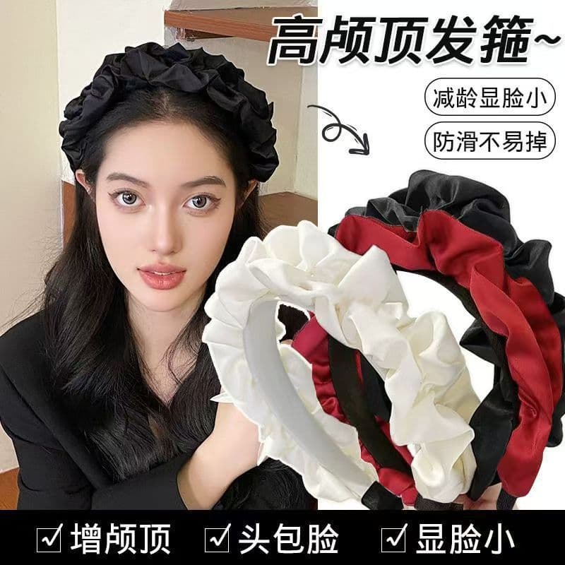 [Estoque pronto] Temperamento High-End Feeling All-Match Headband Plissado Scrunchy Feminino Acessórios de cabelo de aba