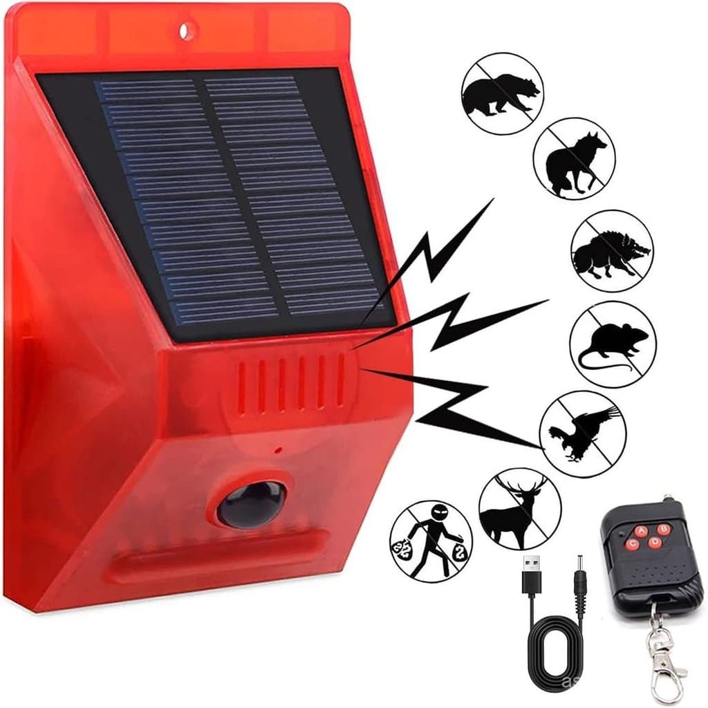 Luz Estroboscópica de Alarme Solar com Controle Remoto, Sensor de Movimento, Alarme Externo, Sirene de Segurança com Som