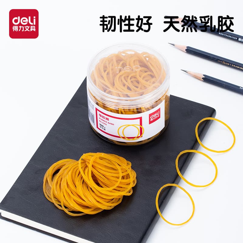 Deli papelaria elástico anel de borracha amarelo material de escritório embalagem 50g 100g gravata pacote elástico 3215