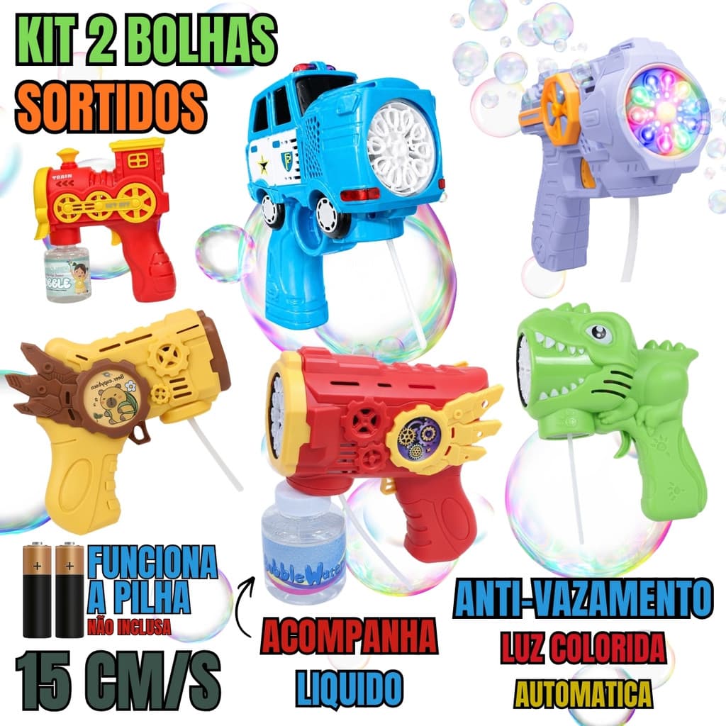 Kit com 2 Lança Bolhas de Sabão Infantil Sortidos Brinquedo Divertido