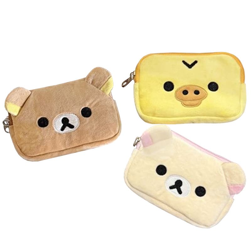 Bolsa multifuncional de pelúcia Rilakkuma, patinho amarelo, porta-moedas fofo Rilakkuma, pequena bolsa de armazenamento