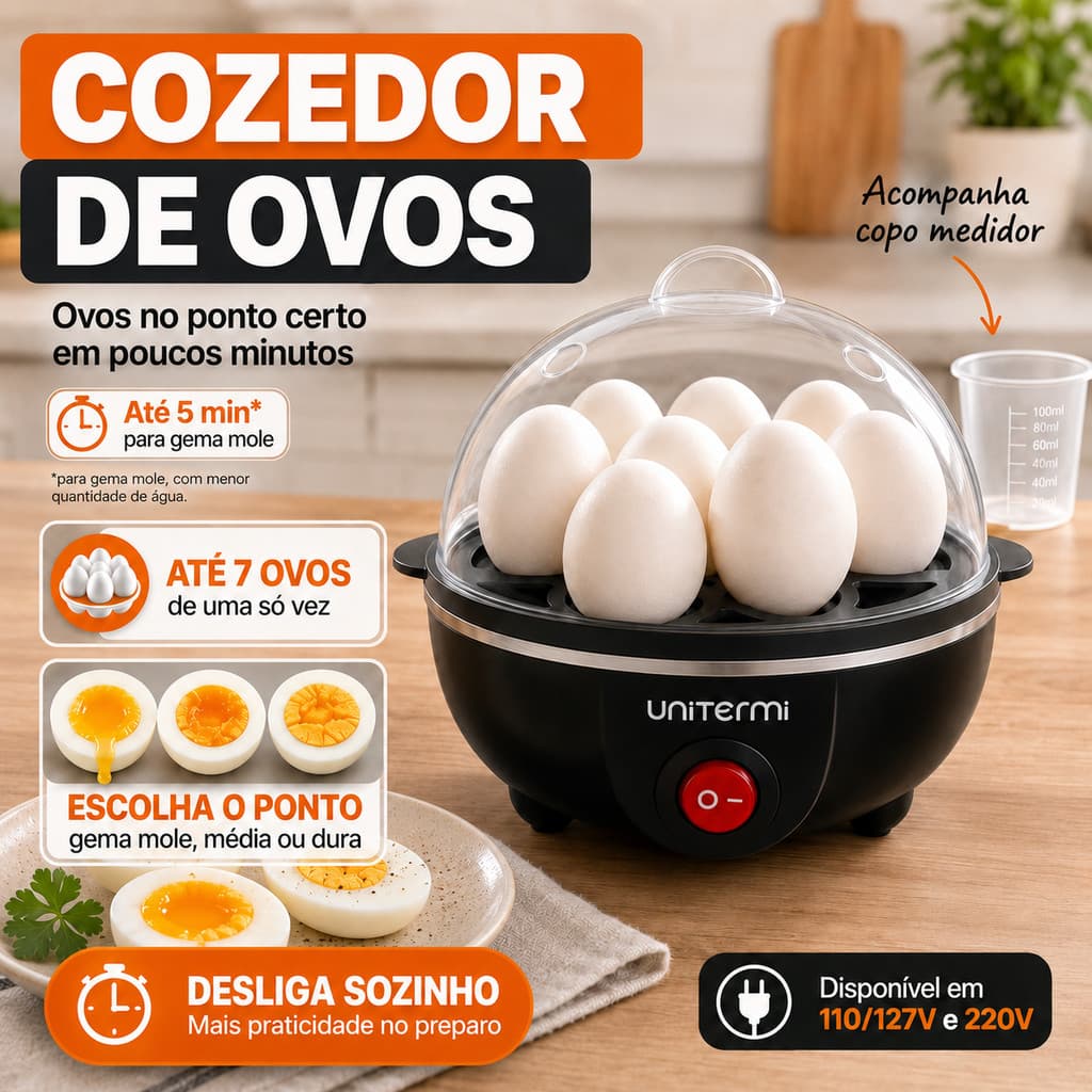 Cozedor De Ovos Elétrico Desligamento Automático Portátil Cozinha 7 Ovos Legume A Vapor 110V ou 220V