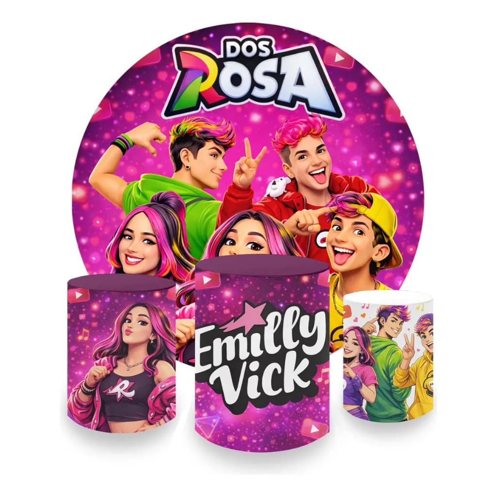 Capa Painel Redondo + Capa De Cilindro Tema Dos Rosa Emilly Vick