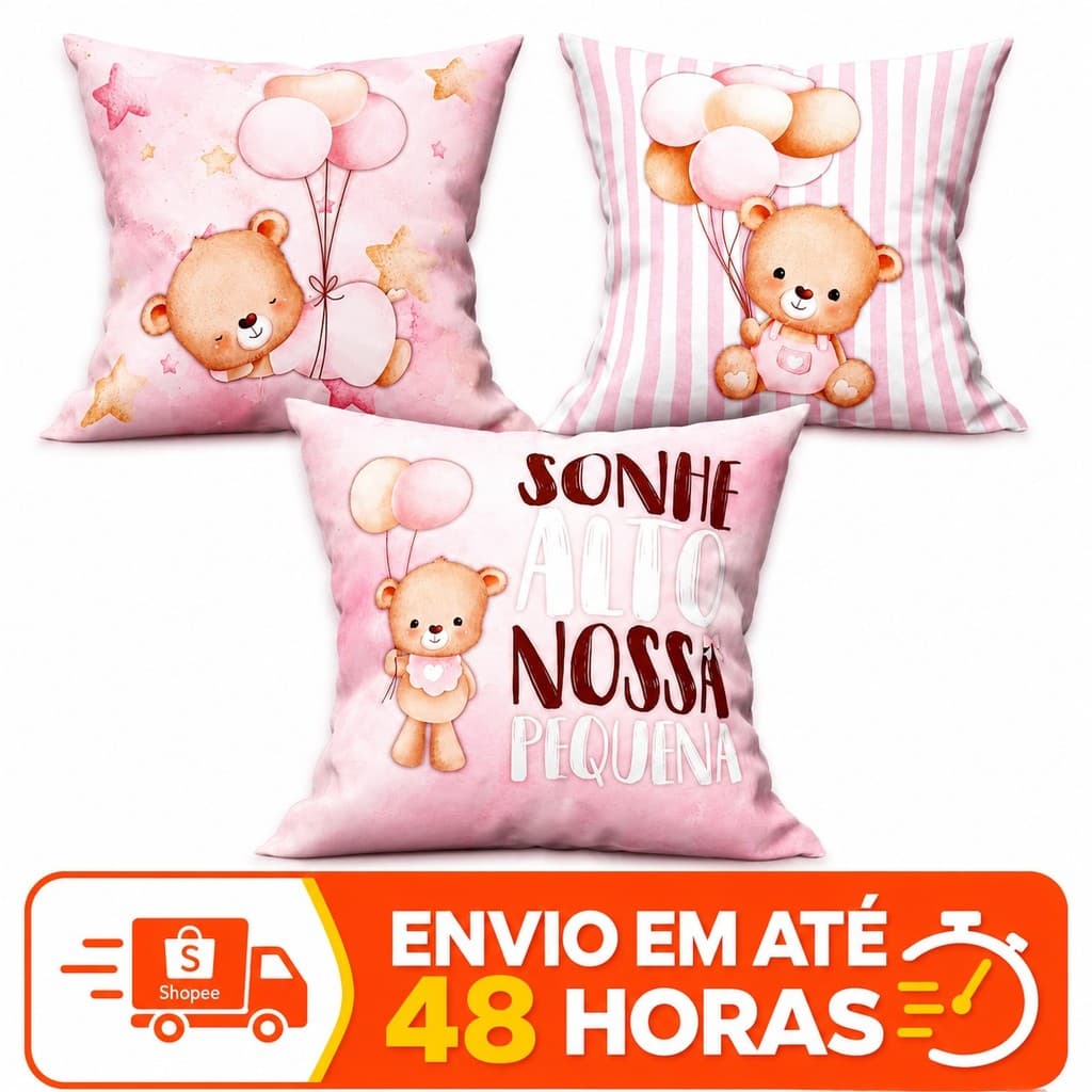 Kit c/3 Capas de Almofada da Ursinha 40x40 Modern Print Decorativas