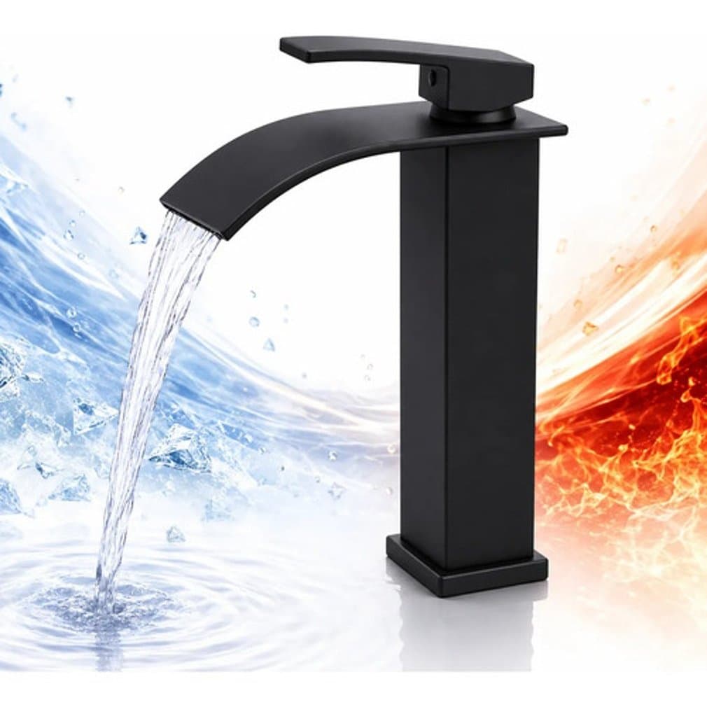 Torneira Monocomando Banheiro Cascata Preto Fosco Metal Preto Liso