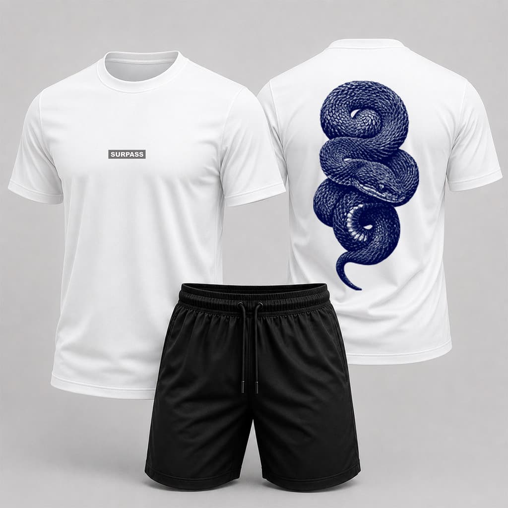 Kit camiseta estampada grande masculina serpente streetwear e short bermuda tac tel