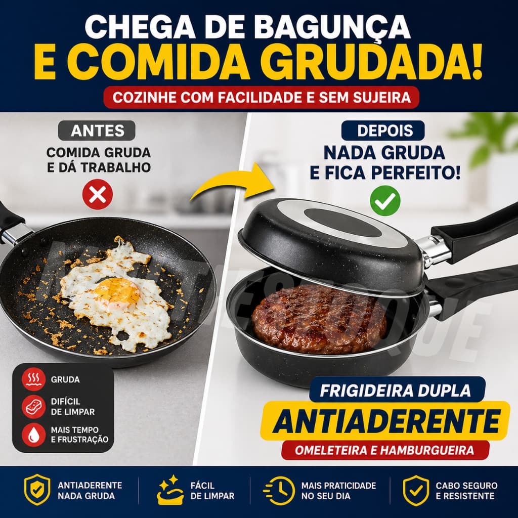 Frigideira Dupla Antiaderente 14cm – Omeleteira e Hamburgueira Prática Não Gruda