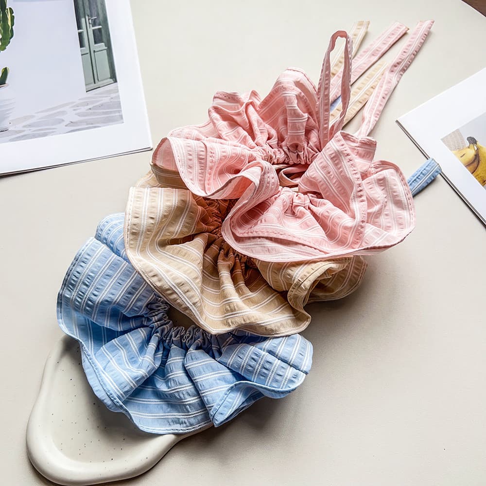 Tecido listrado Scrunchy laço de cabelo feminino bola cabeça borracha alta elástica laço de cabelo cabeça corda grande c
