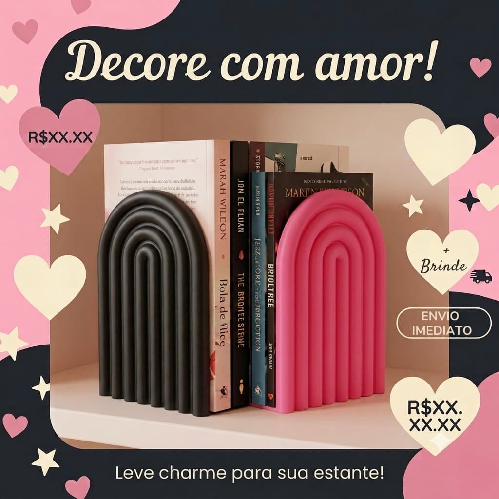 Aparador de Livros Arco Moderno Decorativo – Suporte Organizador de Livros para Estante e Escritório