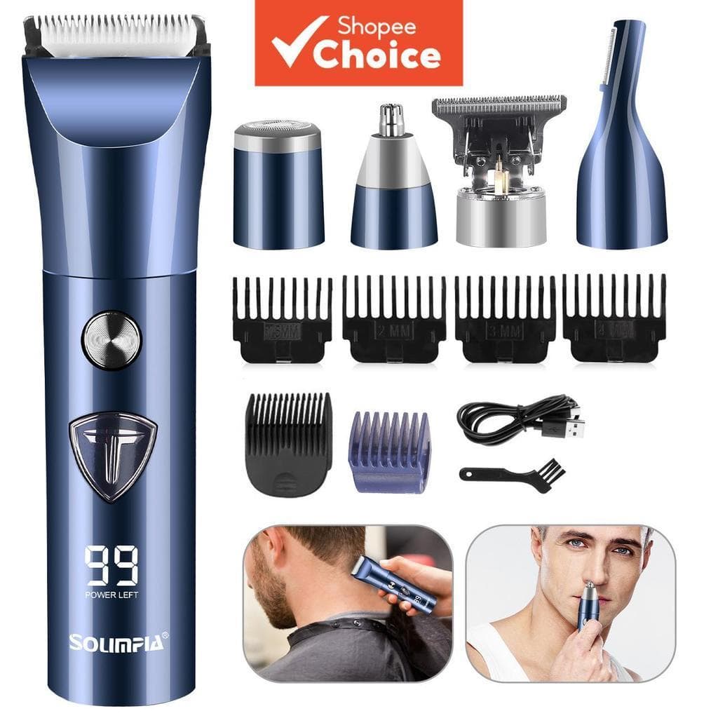 SOLIMPIA Aparador de Cabelo 5 em 1, Máquina de Cortar Cabelo Sem Fio para Homem, Kit Profissional de Barbeiro, Aparador