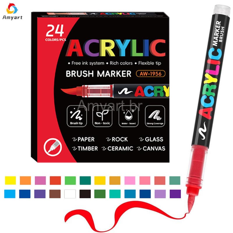 Marcadores Para Desenho Direto Líquido Marcador Acrílico 2/12/24 Cores Brush Pen para DIY Artesanato