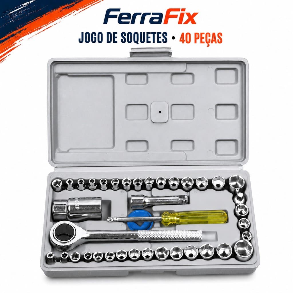 Kit Ferramentas Com Catraca E Soquetes 40 Peças, Maleta Completa Para Reparos Automotivos E Uso Doméstico