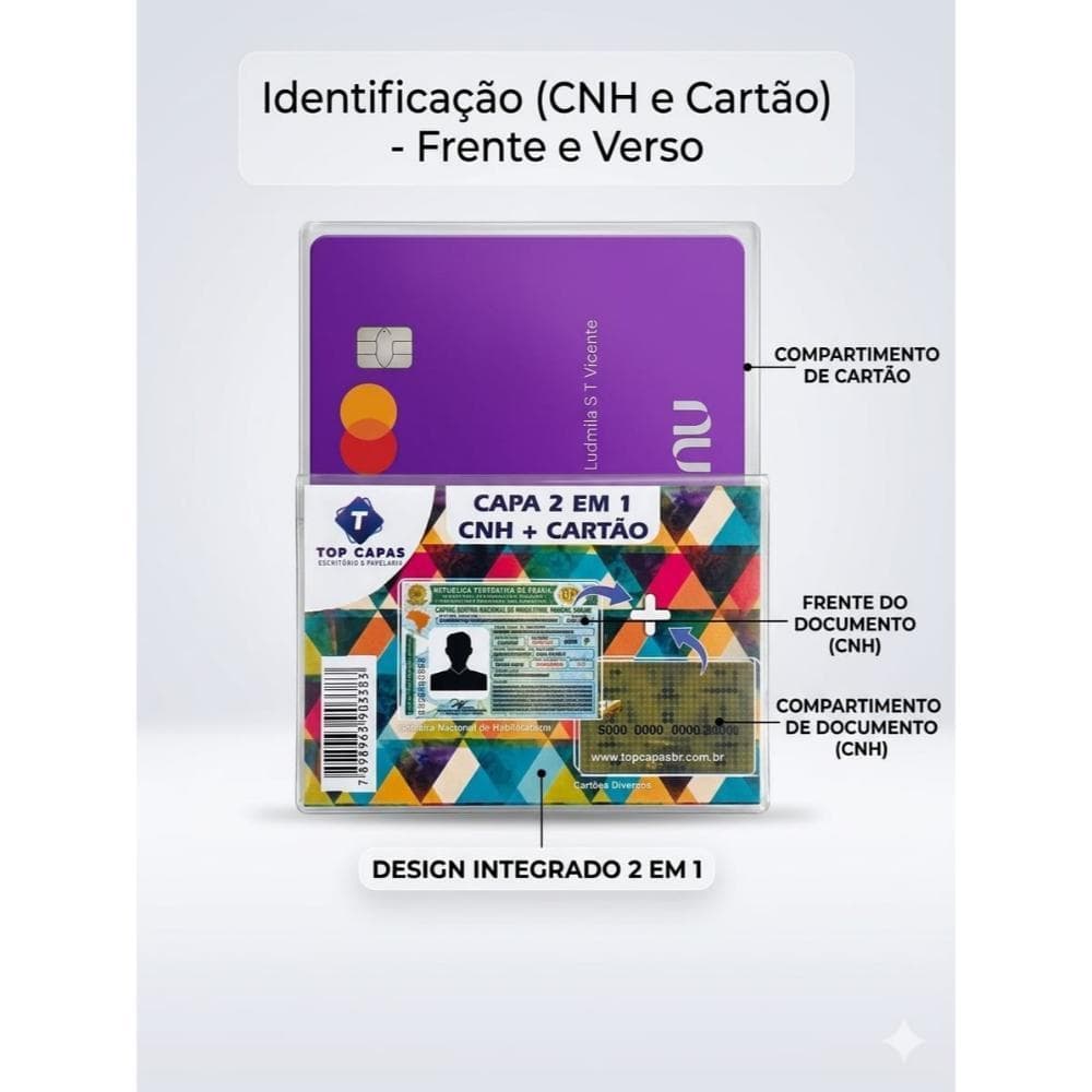 CAPA 2 EM 1 PARA CNH NOVO RG E CARTÃO PORTA DOCUMENTO TRANSPARENTE  9X6