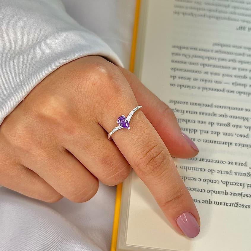 Anel Solitario Zirconia Gota Prata 925