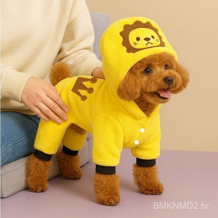 Fantasia Pet De Leão Com Capuz | Roupa Fofa E Quente Para Cães E Gatos No Inverno