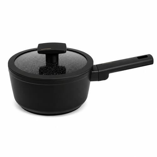Panela Antiaderente Revestimento Ceramico Tampa Vidro Resistente 18cm Preta Compacta