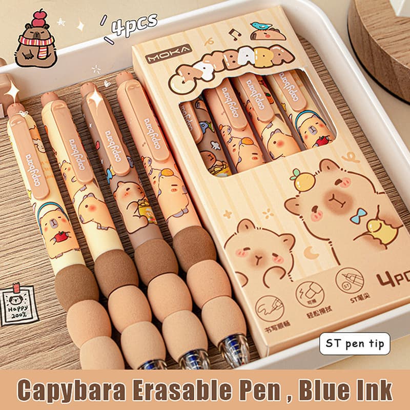 4/6 Pacote Bonito Dos Desenhos Animados Capivara Canetas De Gel Apagáveis Kawaii Secagem Rápida Suave Escrita