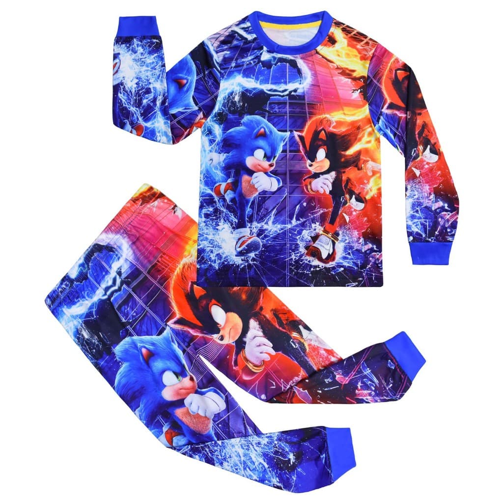 Pronto estoque sonic-Hedgehog sonic impresso infantil Homewear terno manga longa + calças terno de duas peças 8074