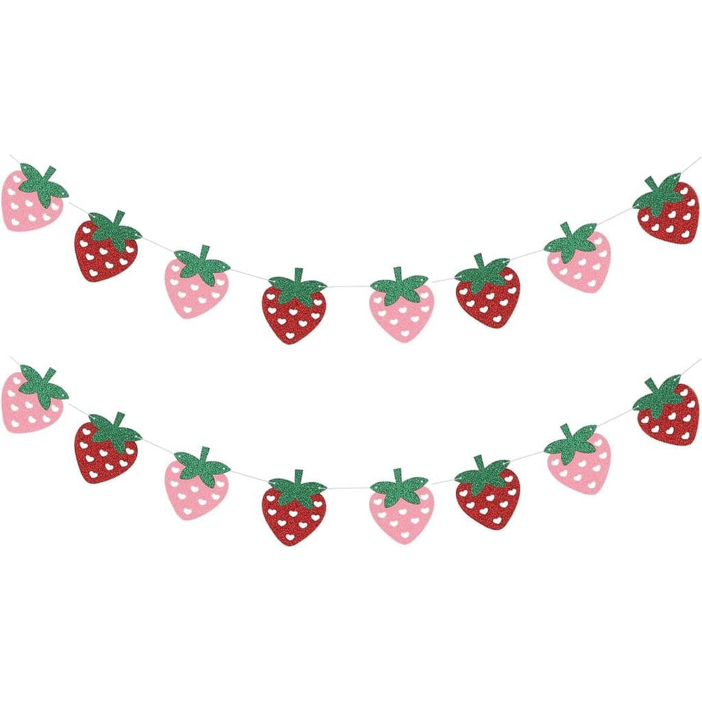 Guirlanda de 2 Fios com Tema de Morango, Faixa de Papel para Pendurar em Festa de Menina, Decoração para Bar de Doces, P