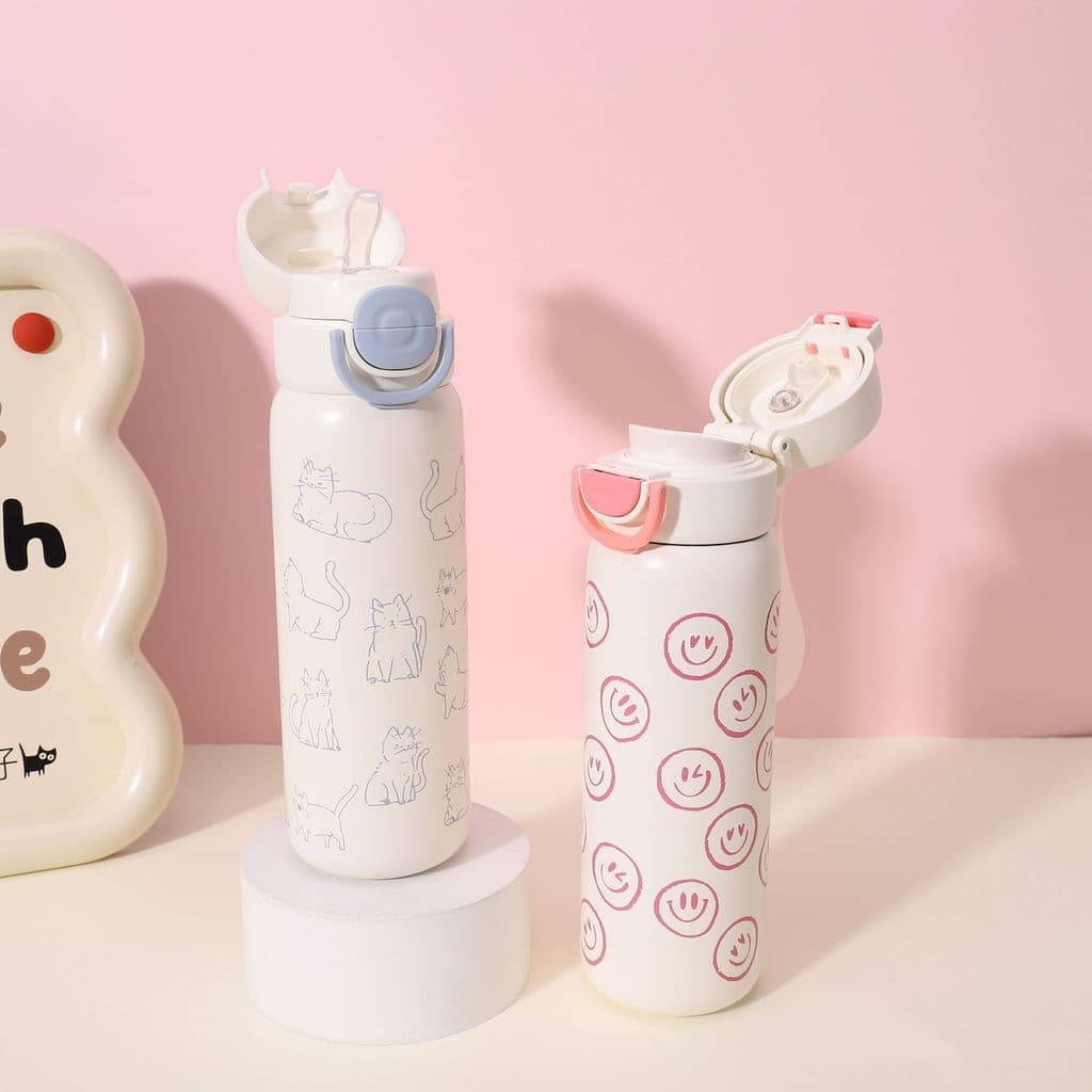 Copo Isolado "Cup-in-a-Cup" para Meninas, Copo de Aço Inoxidável de Alto Valor com Canudo, Copo de Água Infantil, F